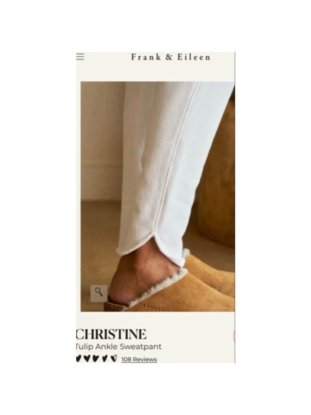 New Frank & Eileen Christine White Tulip Ankle Sweatpant S $228